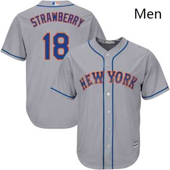Mens Majestic New York Mets 18 Darryl Strawberry Replica Grey Road Cool Base MLB Jersey
